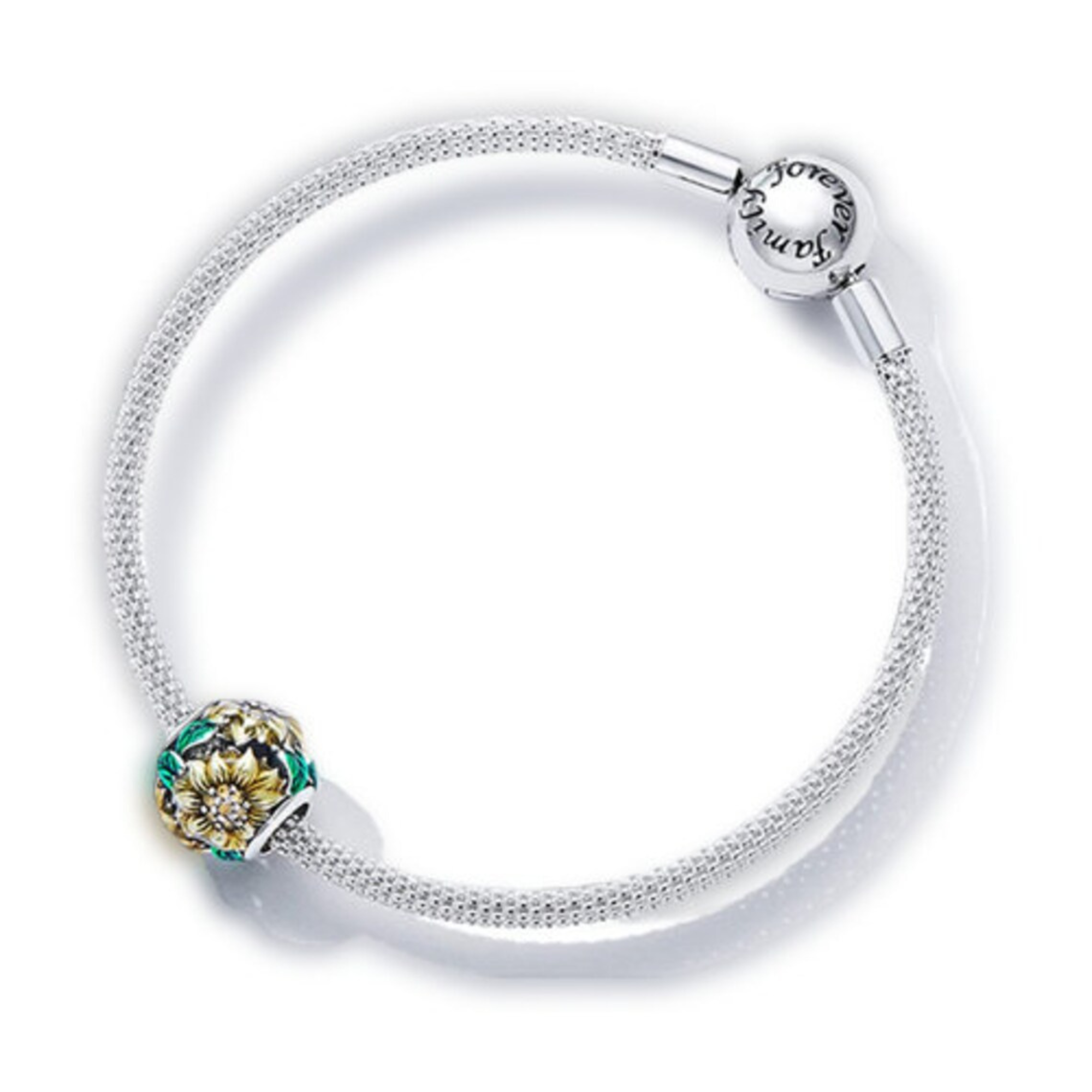 Sunflower Bead Charm - Sterling Silver & Enamel - Pandora Fitting Sunflower Charm - Charm For Pandora