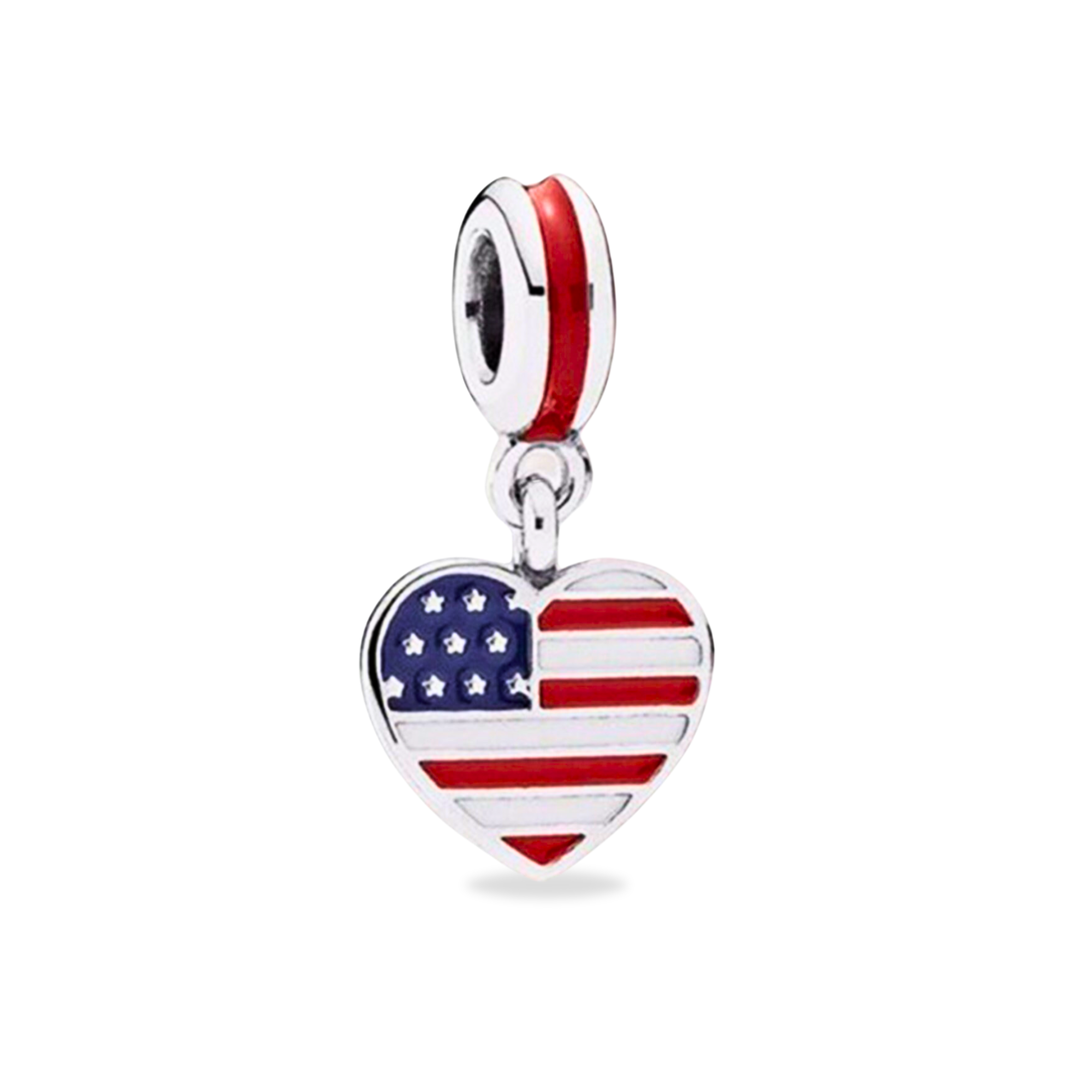 Pandora American Flag Heart Charm For Bracelet - Sterling Silver - Enamel Charm