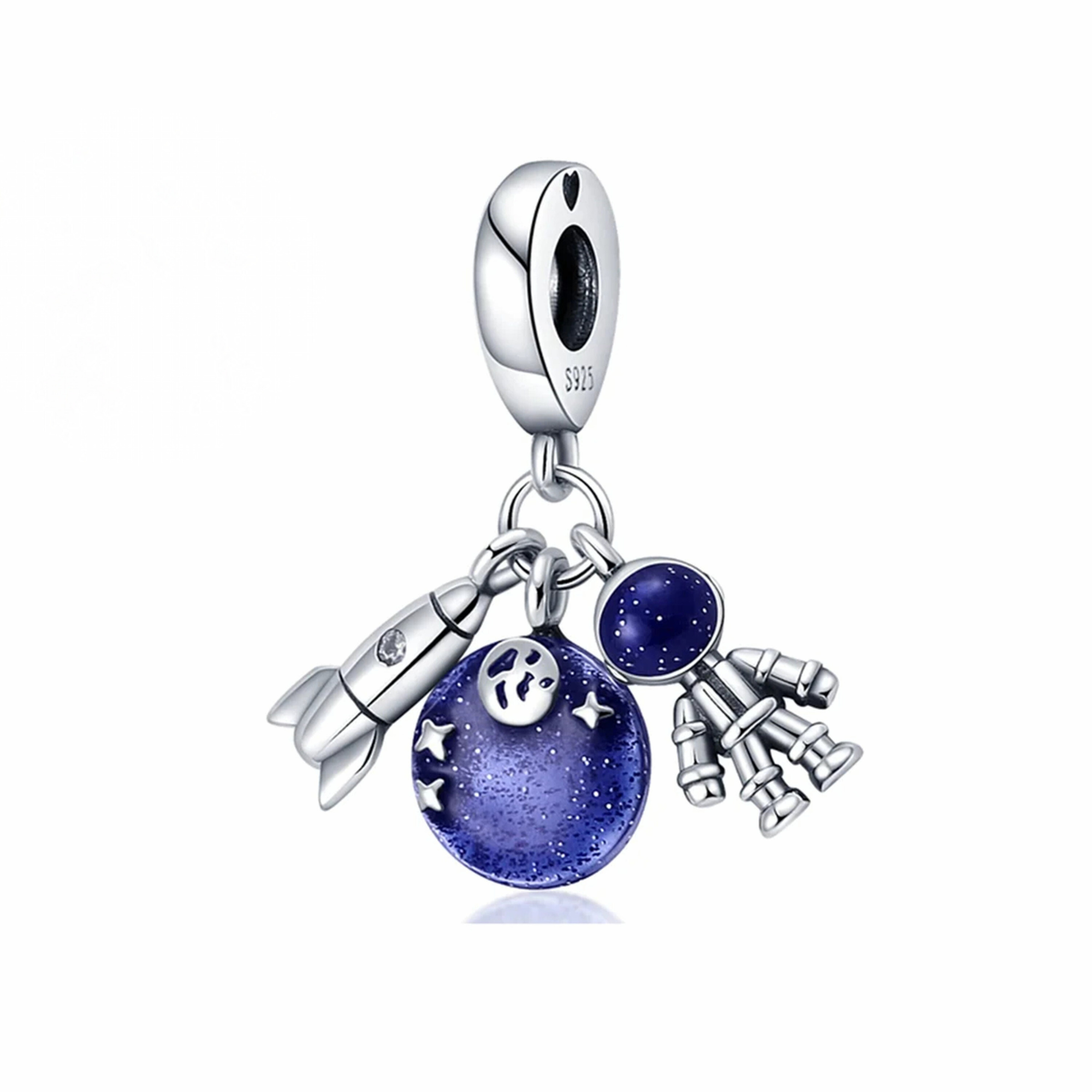 Astronaut and Moon Charm - Sterling Silver Charm For Bracelet