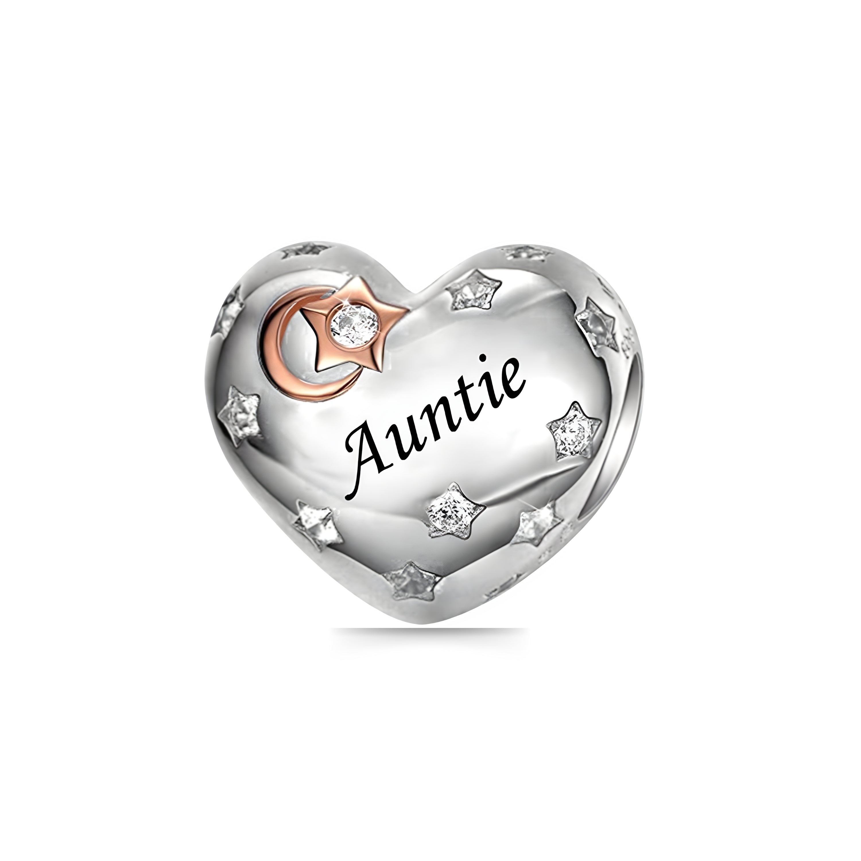 Auntie Heart Charm - Sterling Silver Charm For Bracelet