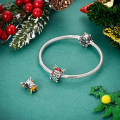 Christmas Deer Charm - Sterling Silver & Enamel For Pandora Bracelet