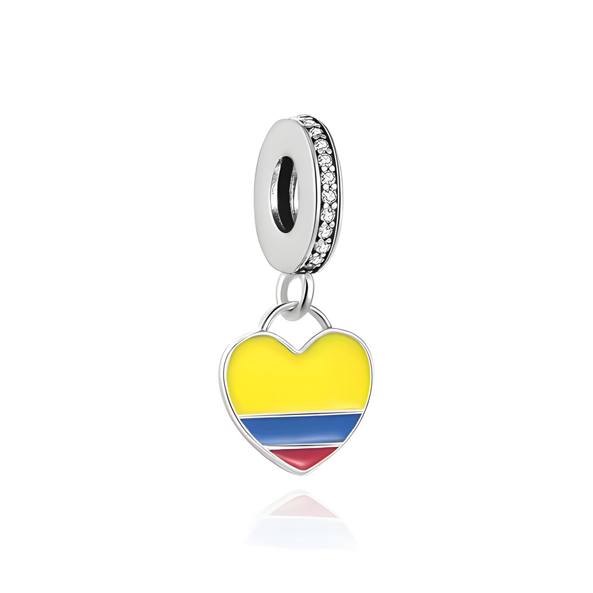 Colombia Flag Heart Charm - 925 Sterling Silver - Enamel Charm