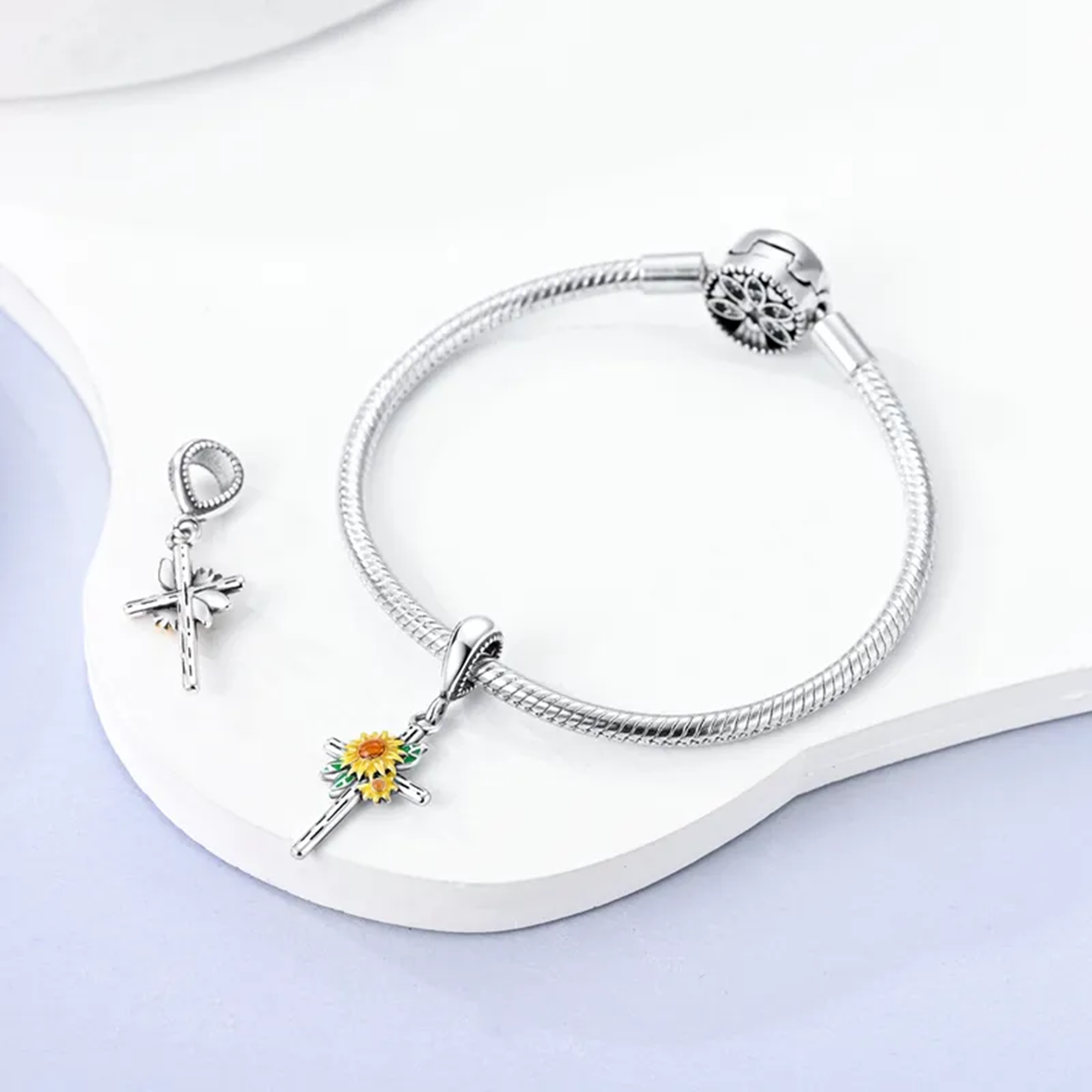 Sunflower Cross Charm