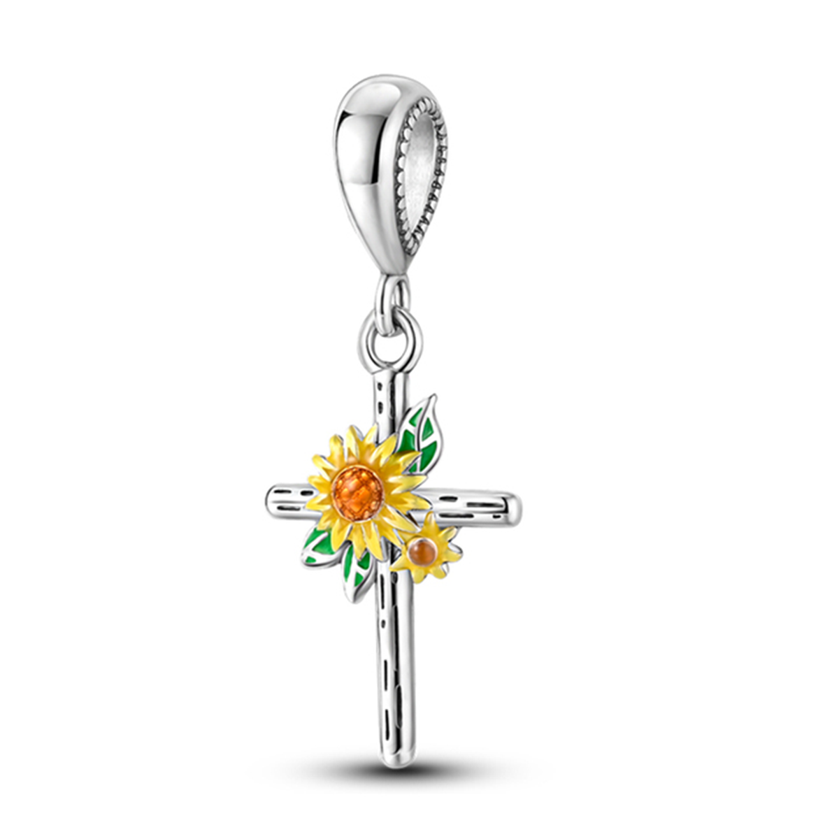 Sunflower Cross Charm