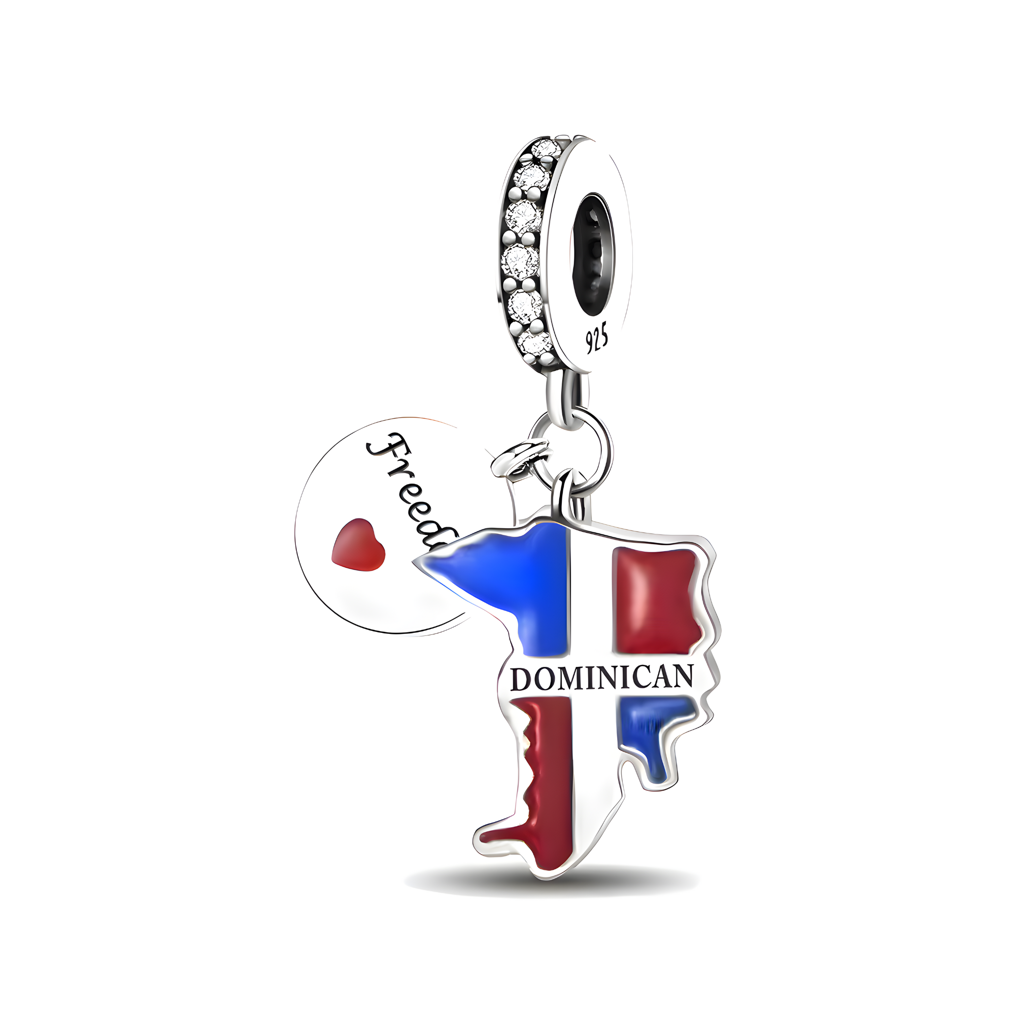 Dominican Republic Charm For Bracelet - 925 Sterling Silver Dominican Flag Charm