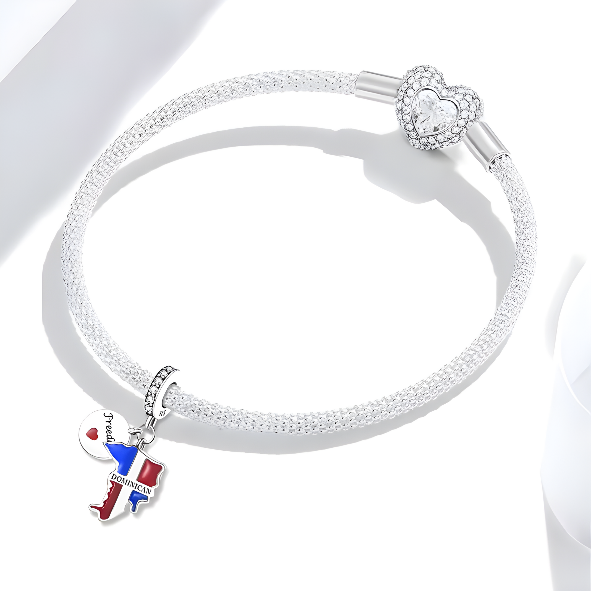 Dominican Republic Charm For Bracelet - 925 Sterling Silver Dominican Flag Charm