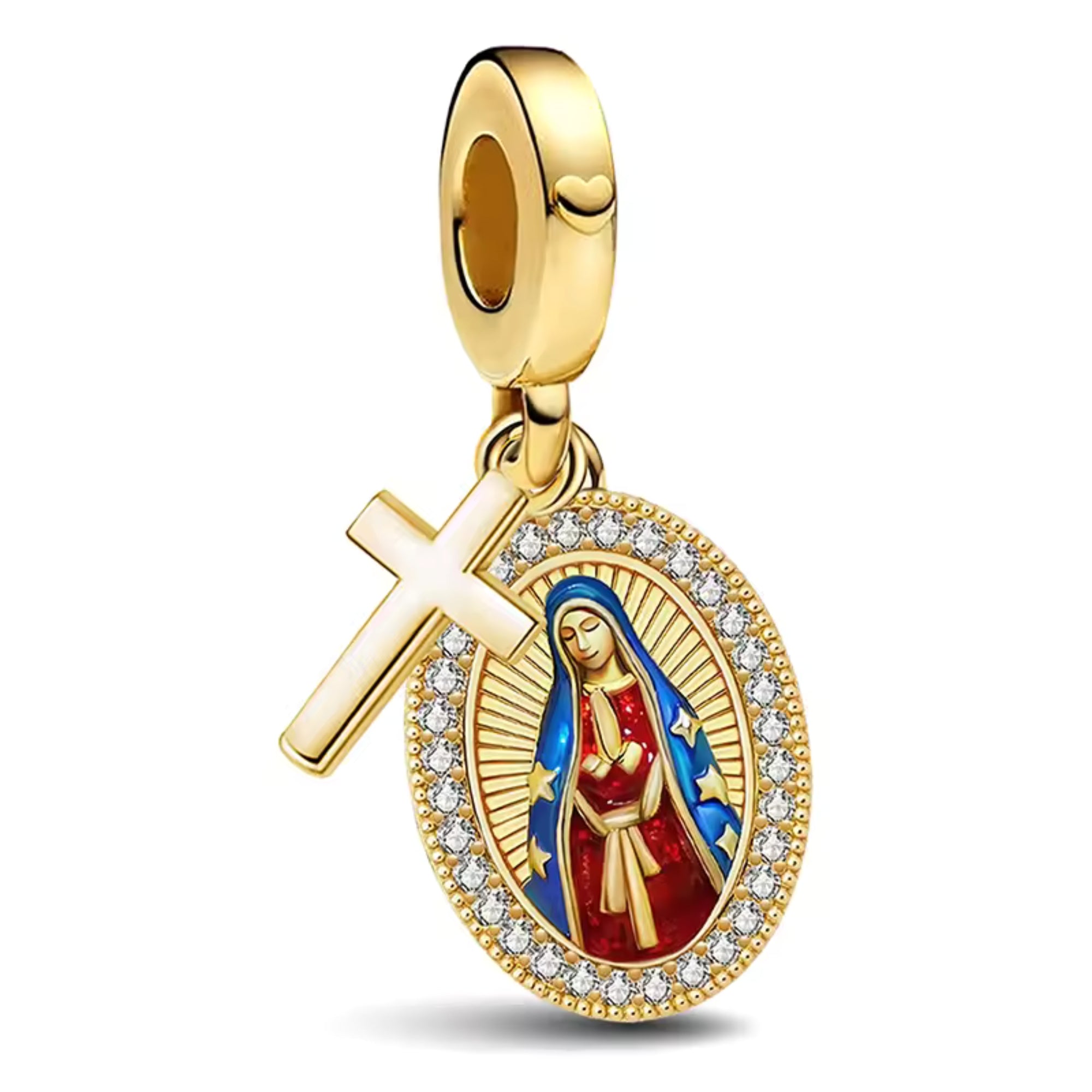 Guadalupe Charm For Bracelet And Necklace - 925 Sterling Silver Filling - 18k Gold Plated 