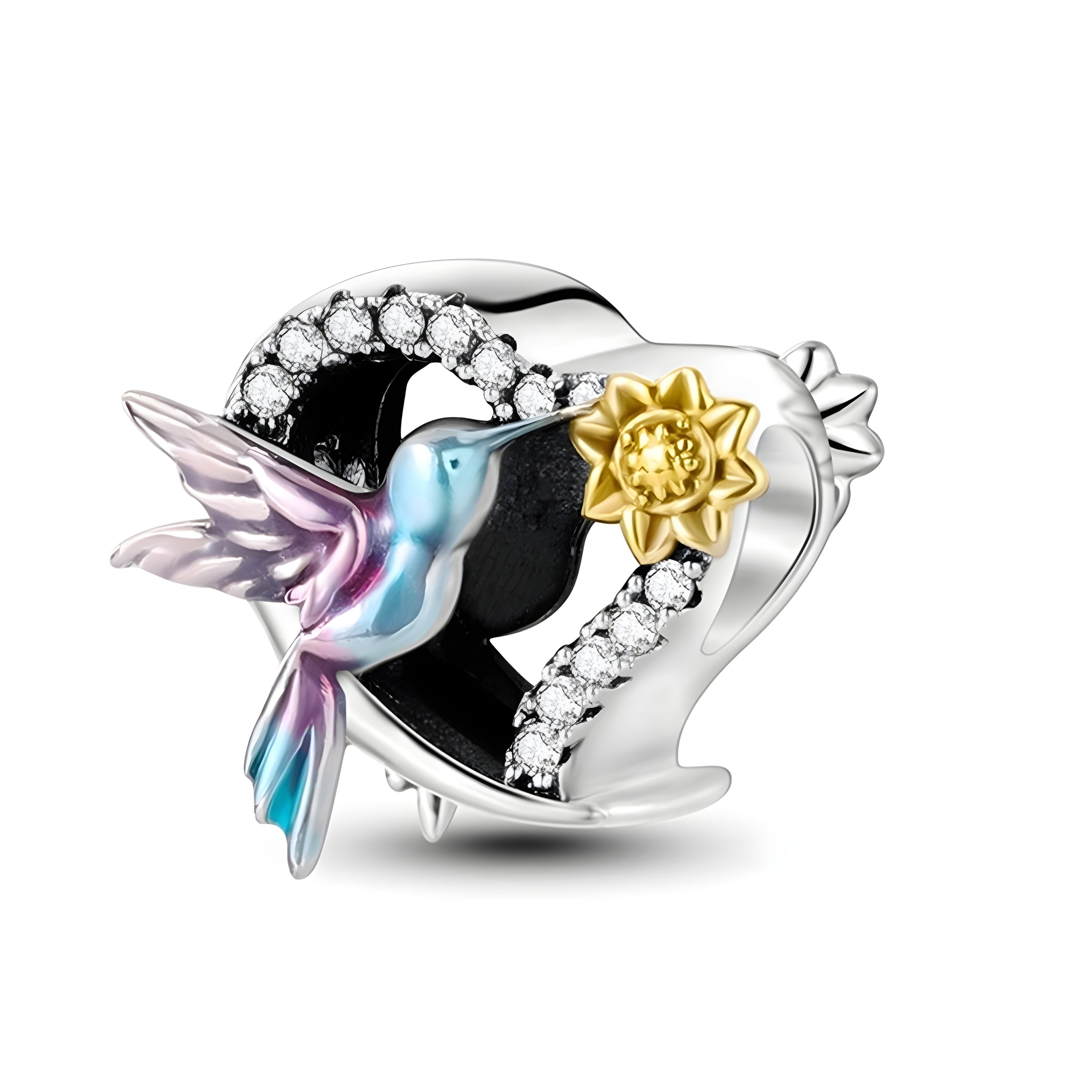Hummingbird Heart Charm For Bracelet, Birthday Gifts For Her, Sterling Silver Charm For Pandora Bracelet, Hummingbird Charm
