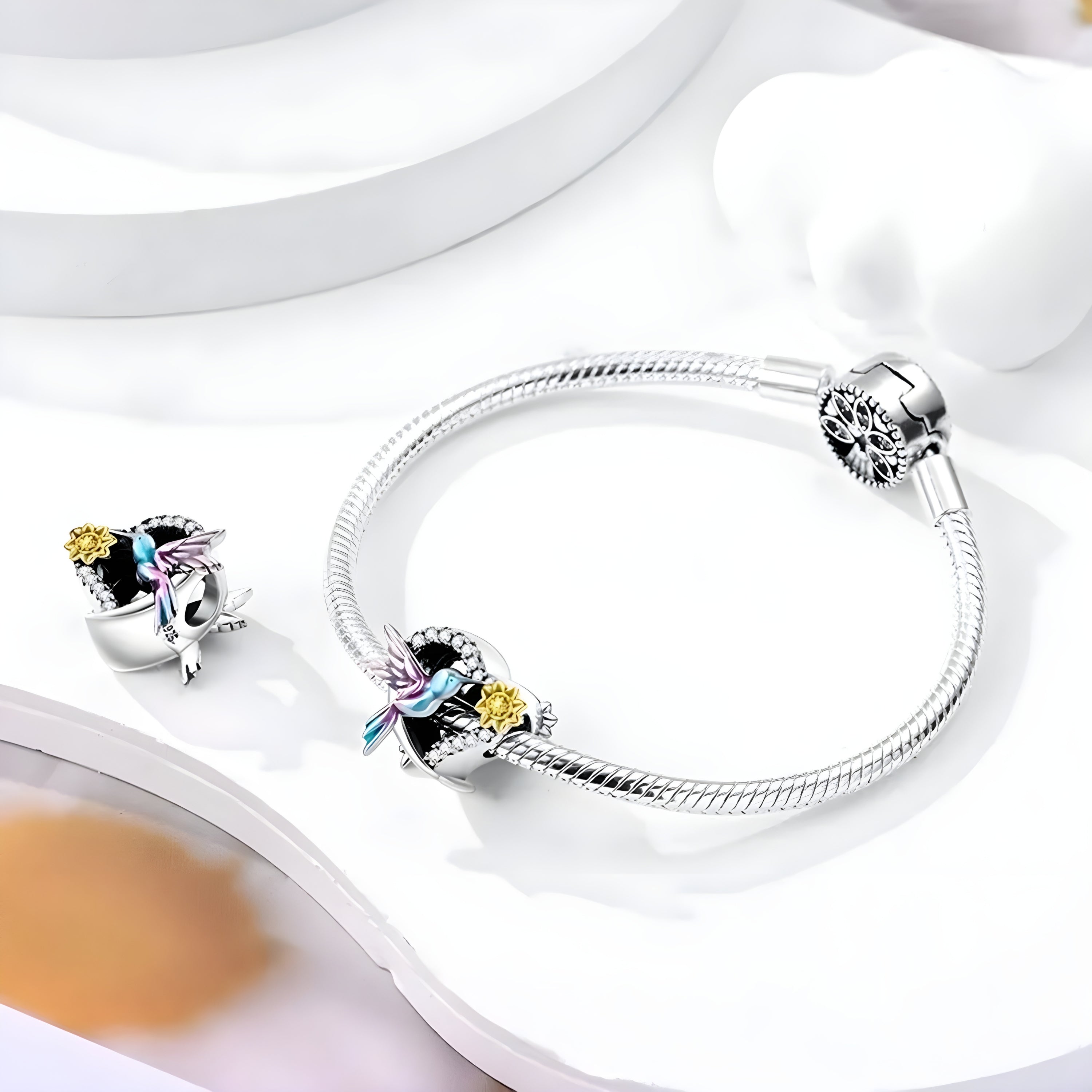 Pandora Fitting Hummingbird Heart Charm For Bracelet, Birthday Gifts For Her, Sterling Silver Charm For Pandora Bracelet, Hummingbird Charm