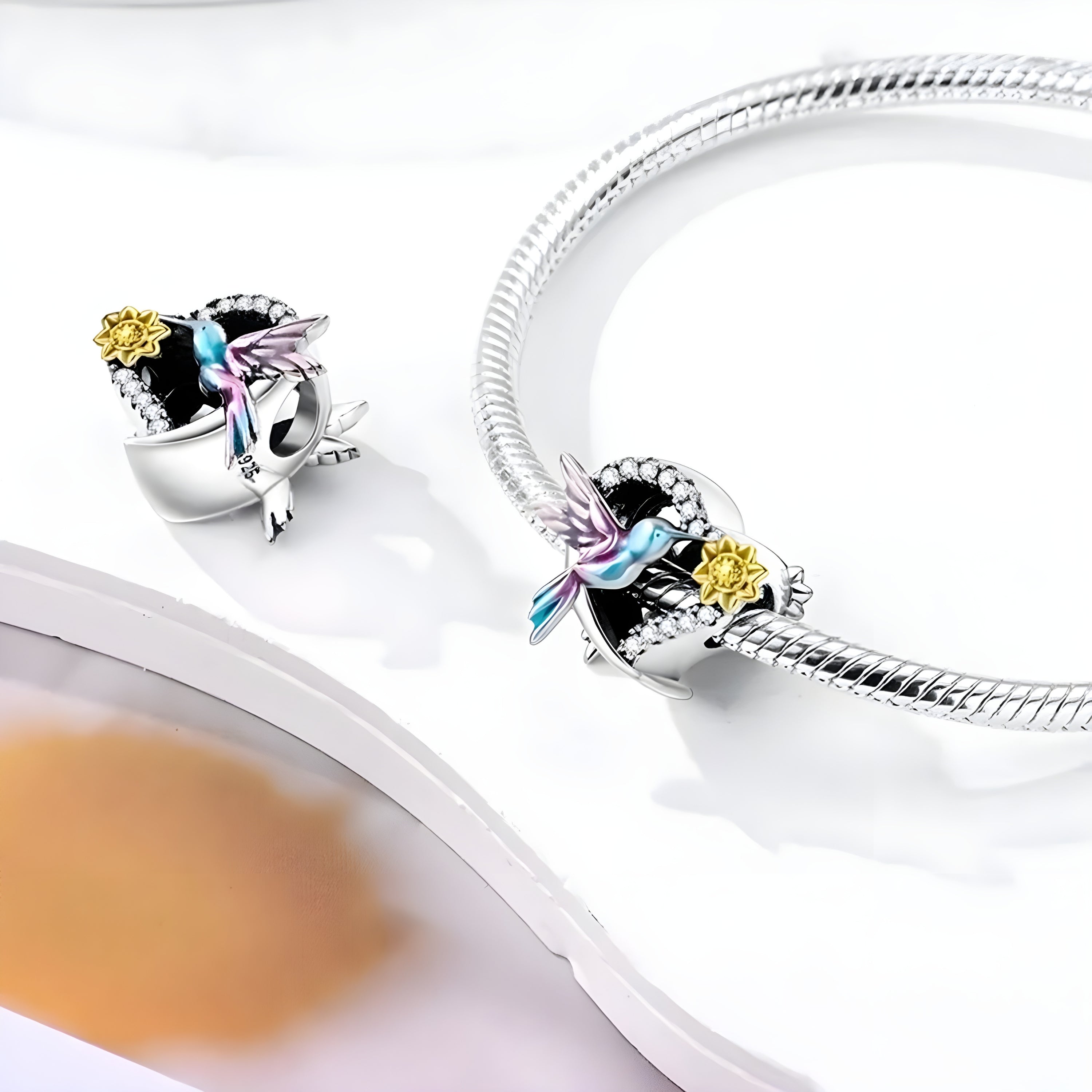 Pandora Fitting Hummingbird Heart Charm For Bracelet, Birthday Gifts For Her, Sterling Silver Charm For Pandora Bracelet, Hummingbird Charm