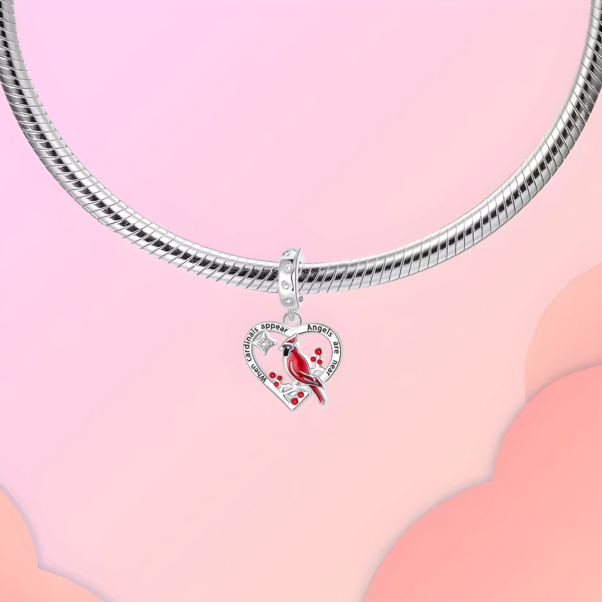 Pandora Fitting Love Bird Charm  - Sterling Silver & Enamel Charm For Bracelet, Birthday Gifts For Her, Red Bird Charm For Bracelet