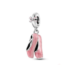 Pink Ballet Shoes Charm - 925 Sterling Silver - Enamel