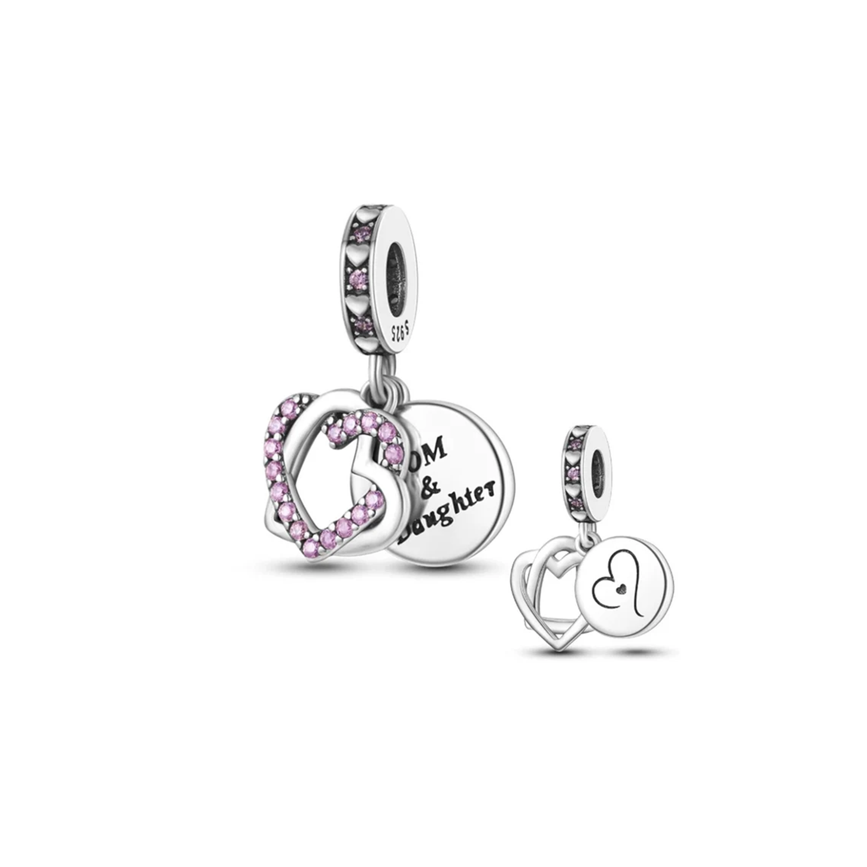 Mom and Daughter Heart Charm