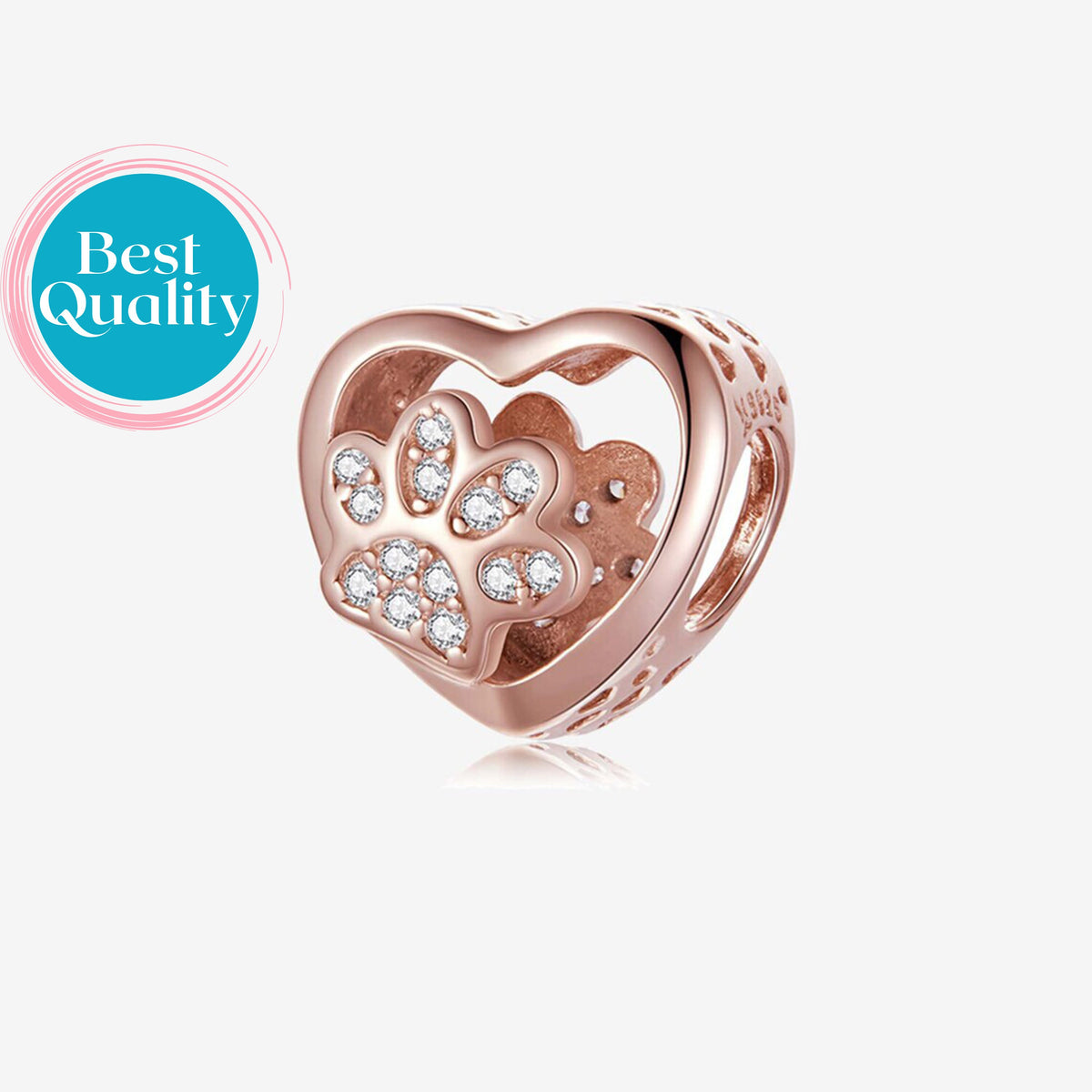 Rose Gold Heart Paw Charm